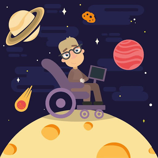 Stephen Hawking illustration atteint de la SLA
